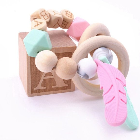 Feather Dream Catcher Baby Teething Ring, Silicone & Beech Wood, Montessori Toy - Picture 5 of 9